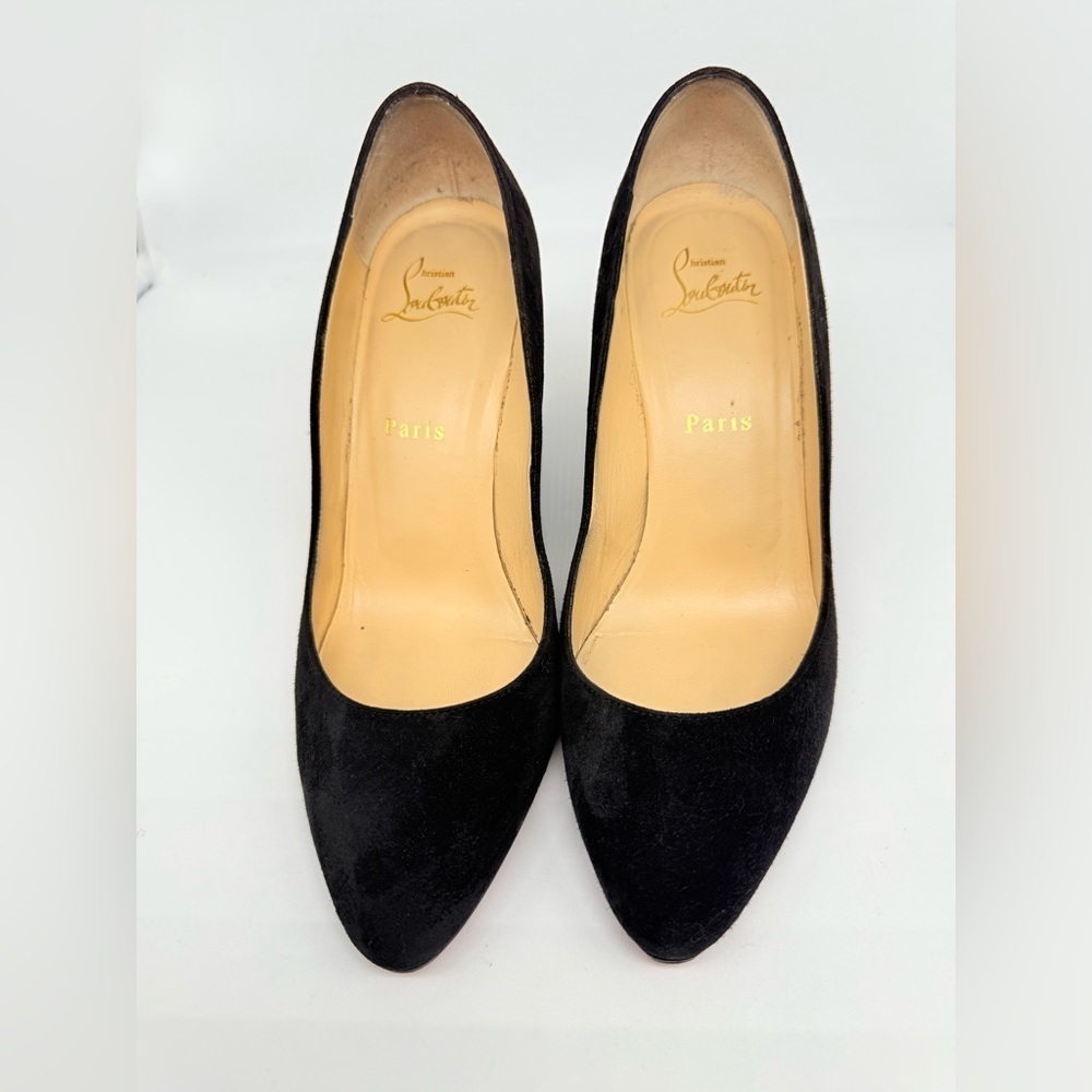Christian Louboutin Black Suede Leather Tanja scalloped Wedge Pumps EU 38.5 - Picture 2 of 6